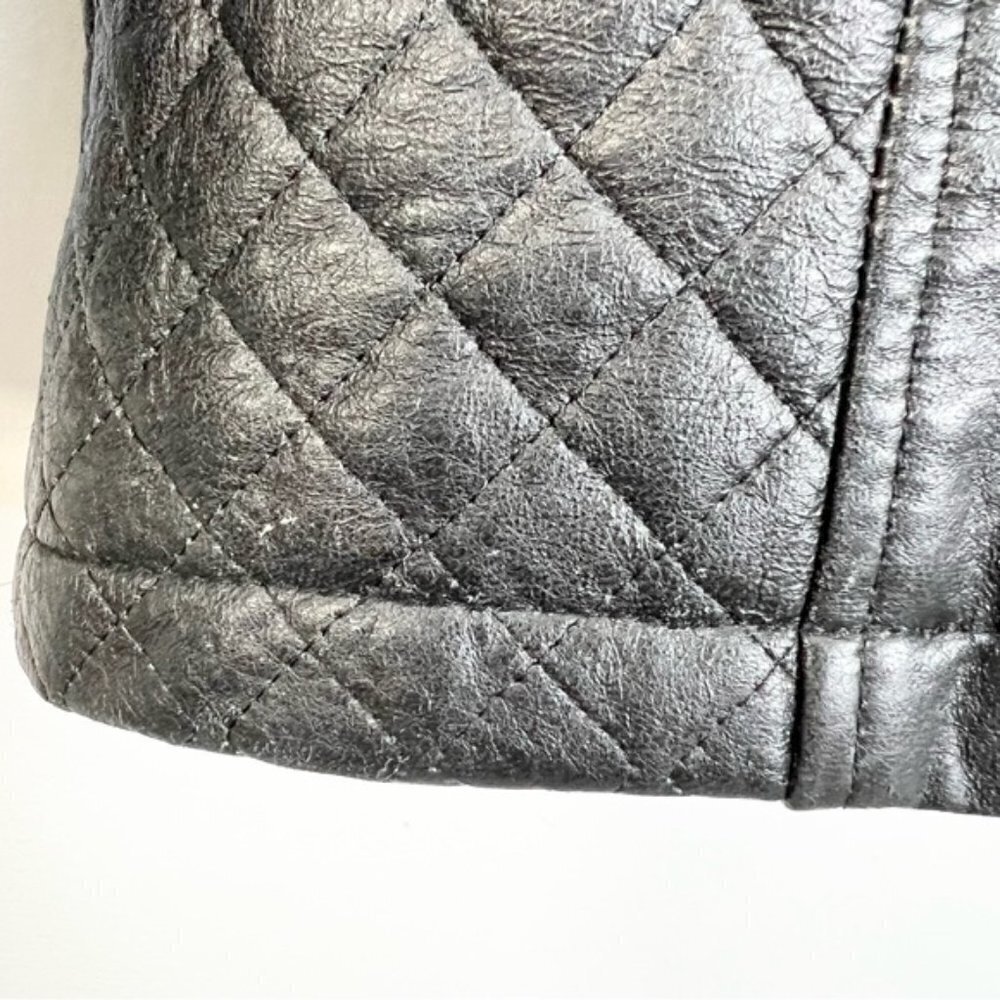 Black quilted leather 3/4 length belted jacket M - Picture 11 of 15